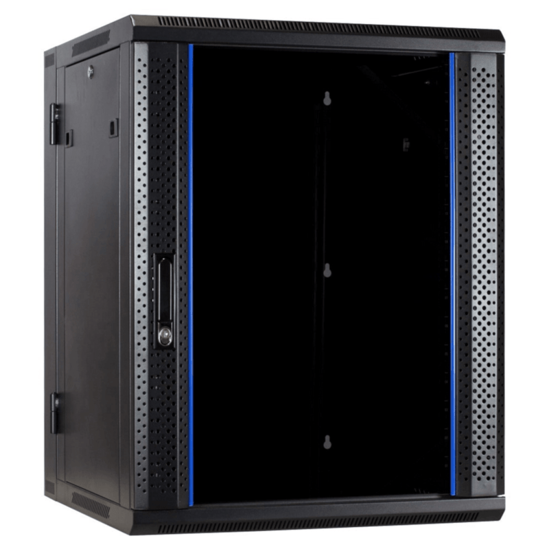 18 HE Serverschrank, wendbares Wandgehäuse mit Glastür (BxTxH) 600 x 600 x 1000mm