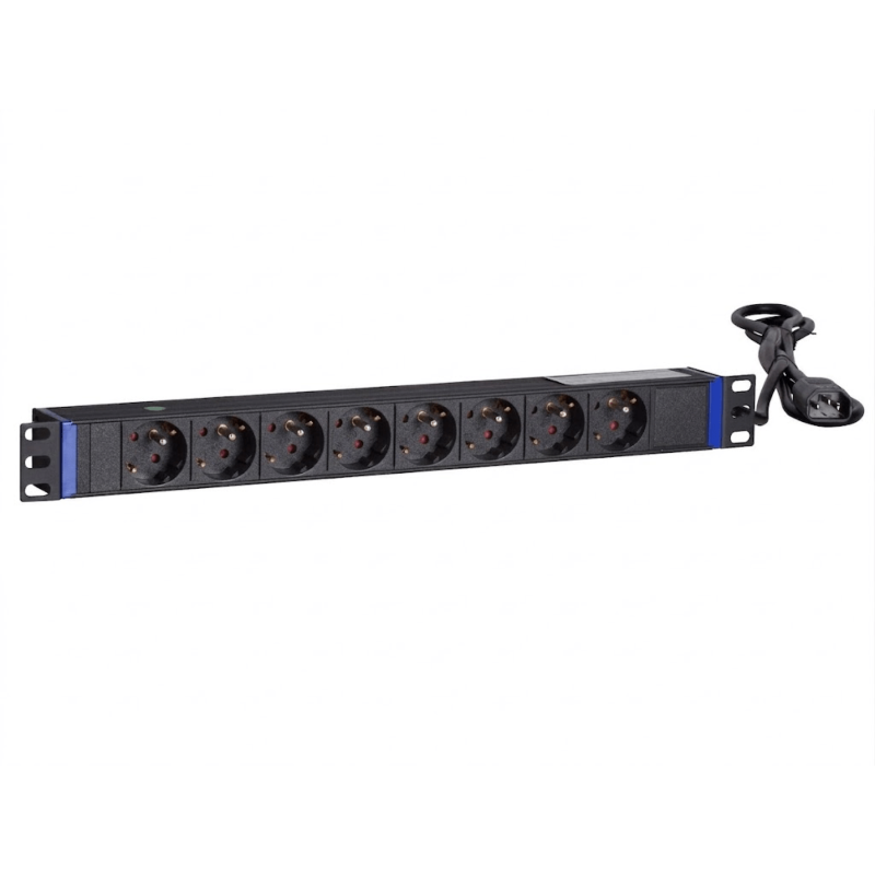 19” Steckdosenleiste mit C14 Stecker - 8-fach mit Erdungsstift