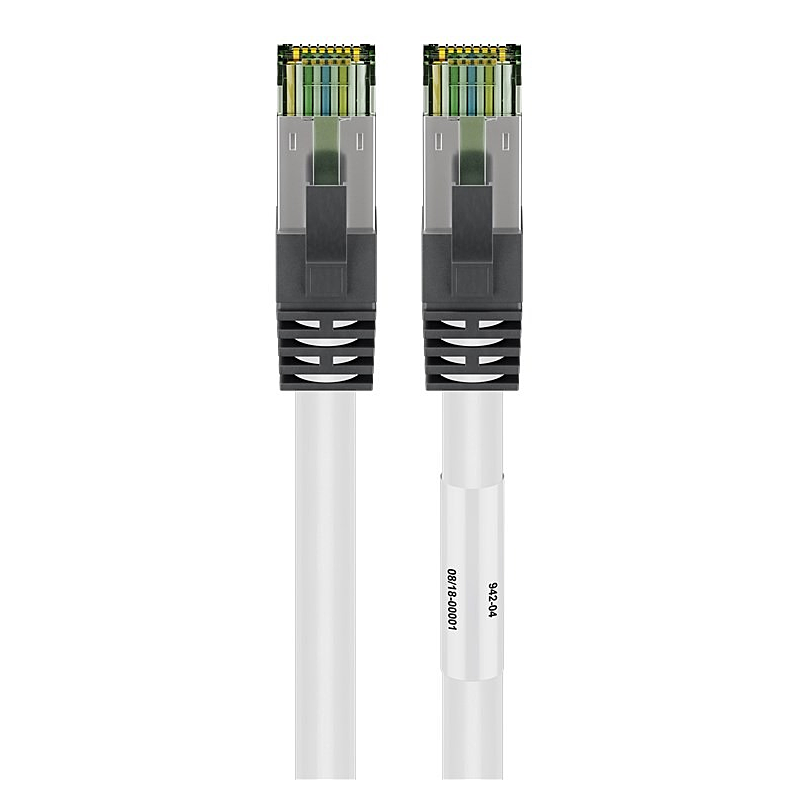 RJ45 Netzwerkkabel S/FTP (PiMF), mit CAT 8 Rohkabel, Weiß, 0,25m