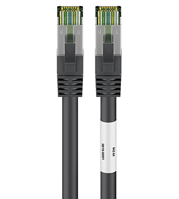 RJ45 Netzwerkkabel S/FTP (PiMF), mit CAT 8 Rohkabel, Schwarz, 0,25m