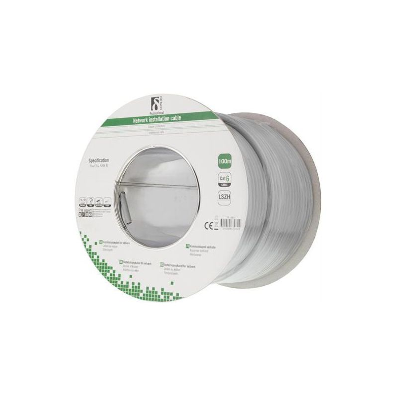 Alfaco Cat6 F/UTP-Kabel auf Rolle starrleiter 100 m grau LSZH – (Eca)