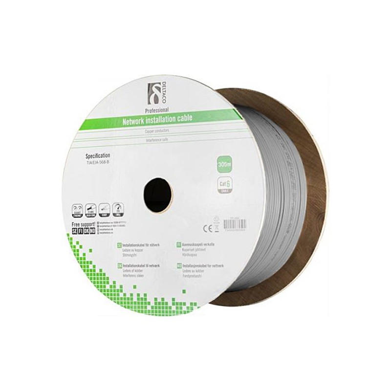 Alfaco Cat6 F/UTP-Solid-Core-Kabel auf Rolle 305 m grau LSZH – (Eca)