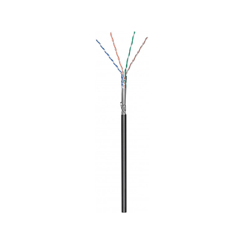 CAT6 Outdoor Netzwerkkabel, SF/UTP, AWG 23/1 (Starrleiter), 100 Meter, Schwarz, CCA