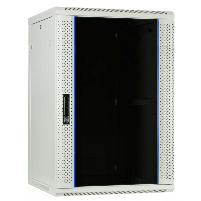 22 HE Serverschrank, Wandgehäuse mit Glastür (BxTxH) 600 x 600 x 1200mm weiß