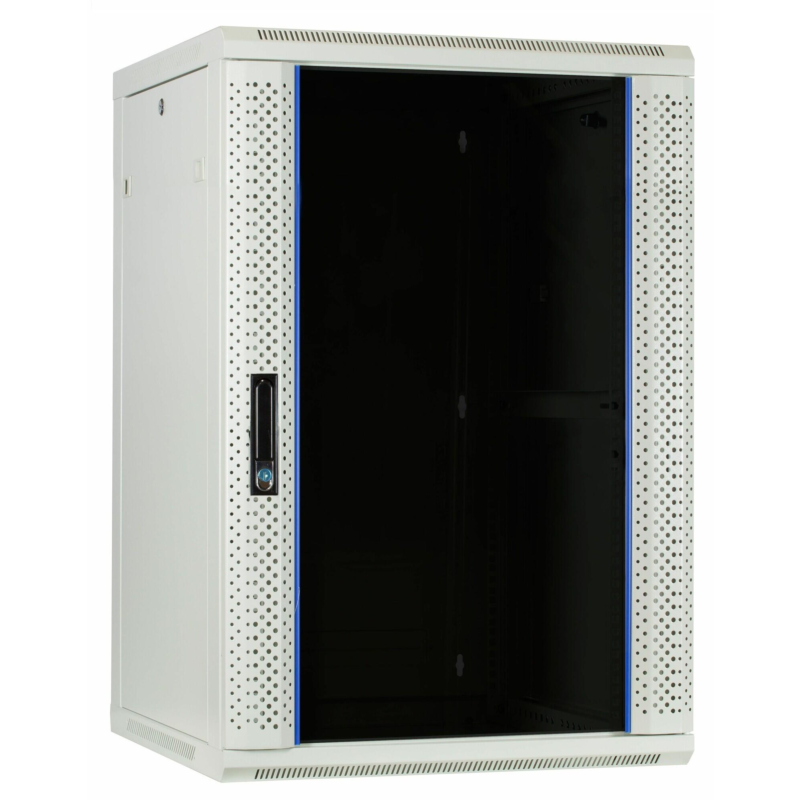 27 HE Serverschrank, Wandgehäuse mit Glastür (BxTxH) 600 x 600 x 1400mm weiß