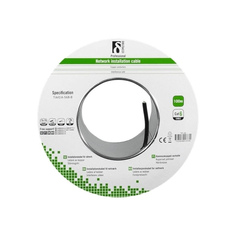 Alfaco Cat6 F/UTP-Kabel auf Rolle starrleiter 100 m grau LSZH – (Eca)