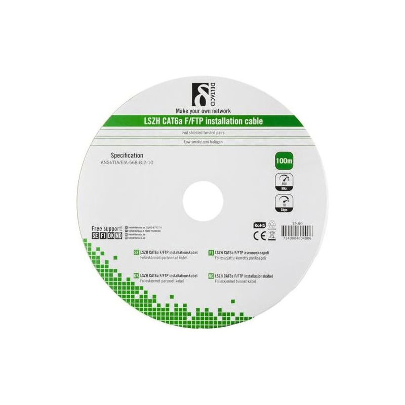 Alfaco cat6a F/FTP-Kabel auf Rolle starrleiter 100 m grau LSZH – (Eca)