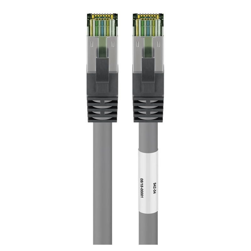 RJ45 Netzwerkkabel S/FTP (PiMF), mit CAT 8 Rohkabel, Grau, 0,50m