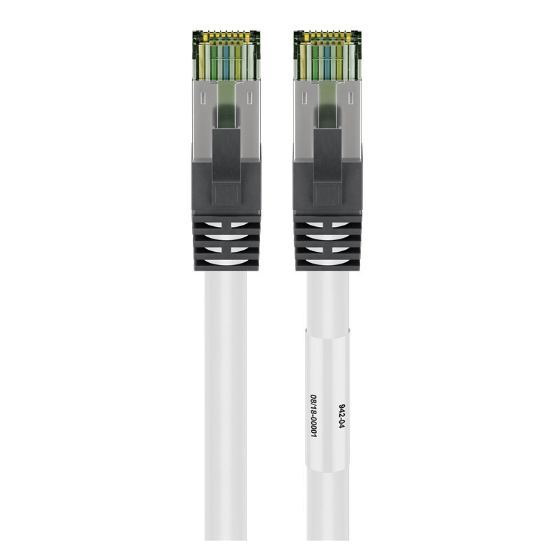 RJ45 Netzwerkkabel S/FTP (PiMF), mit CAT 8 Rohkabel, Weiß, 0,25m