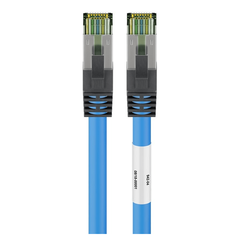 RJ45 Netzwerkkabel S/FTP (PiMF), mit CAT 8 Rohkabel, Blau, 0,25m